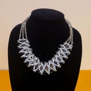 AB Smoky Gray Faux Quatz And Silver Tone Necklace